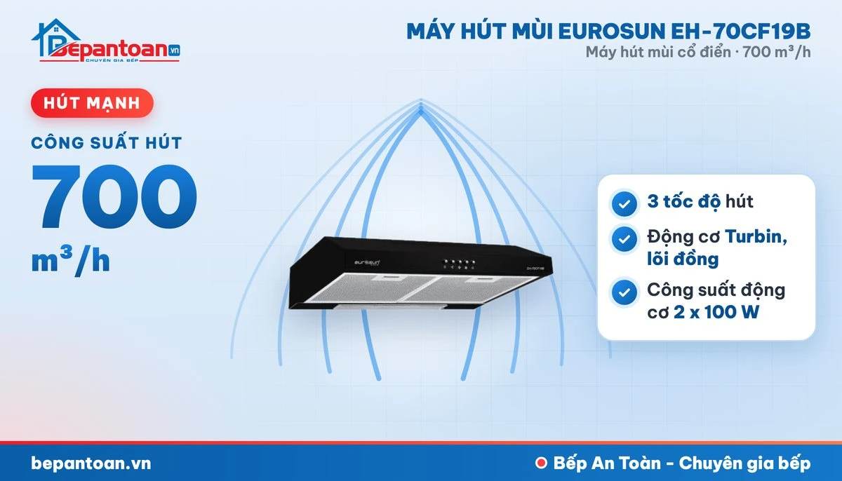 Máy hút mùi Eurosun EH-70CF19B - công suất hút
