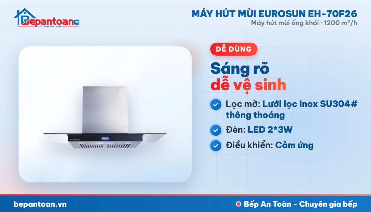 Máy hút mùi Eurosun EH-70F26 - lọc mỡ và đèn