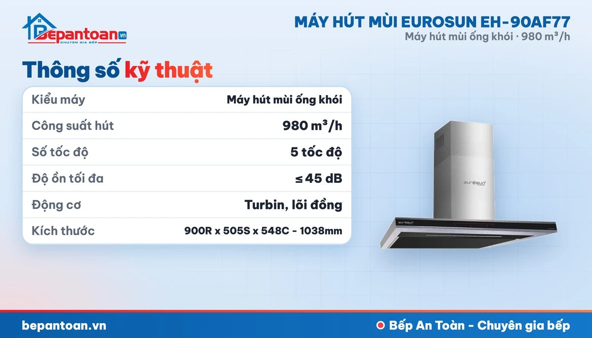 Máy hút mùi Eurosun EH-90AF77 - thông số kỹ thuật