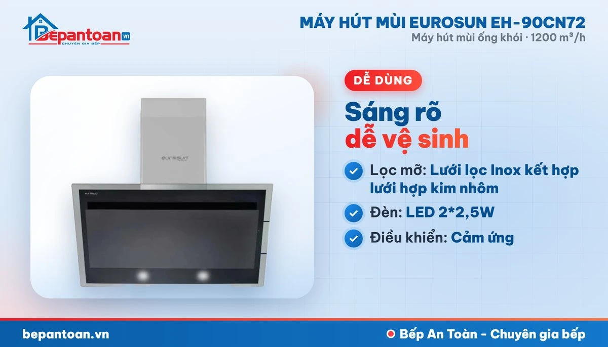 Máy hút mùi Eurosun EH-90CN72 - lọc mỡ và đèn