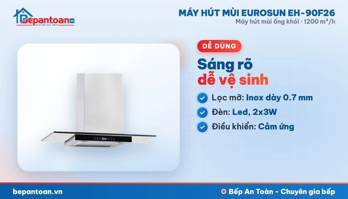 Máy hút mùi Eurosun EH-90F26 - lọc mỡ và đèn