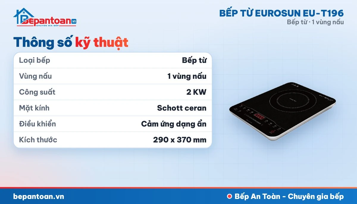 Bếp từ Eurosun EU-T196 - thông số kỹ thuật