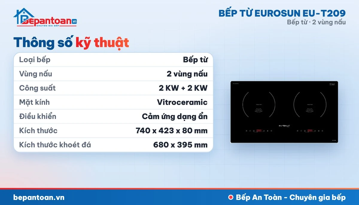 Bếp từ Eurosun EU-T209 - thông số kỹ thuật