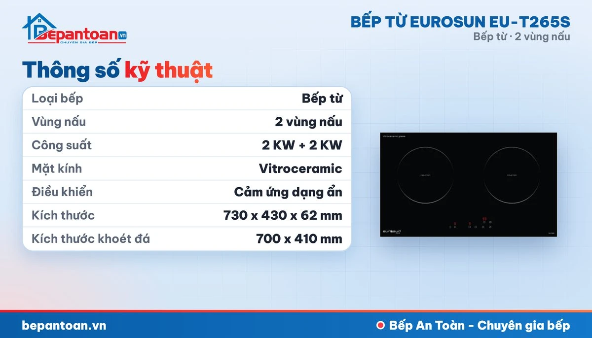 Bếp từ Eurosun EU-T265S - thông số kỹ thuật