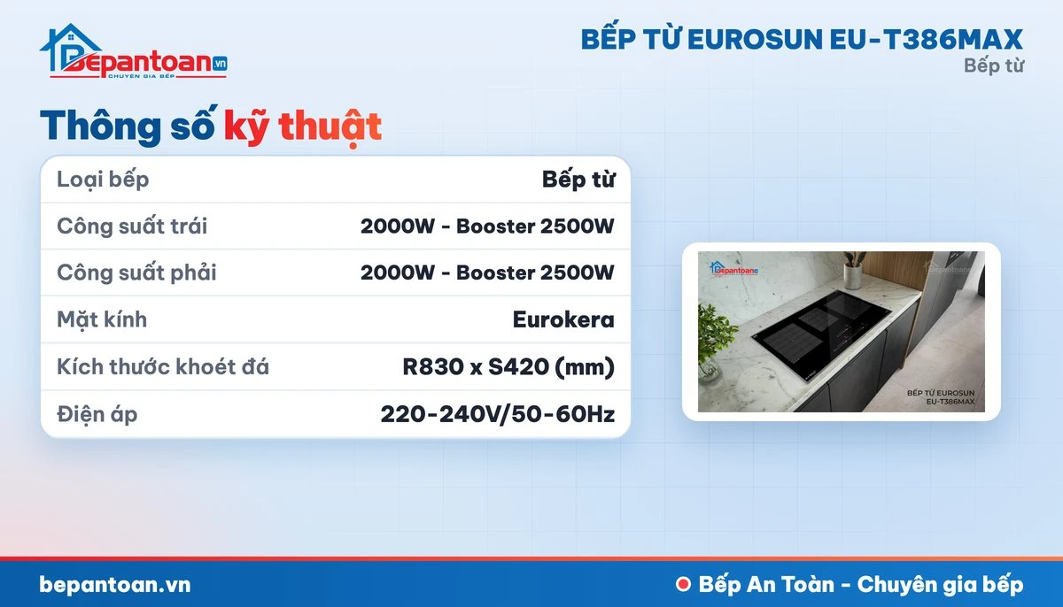 Bếp từ Eurosun EU-T386MAX - thông số kỹ thuật