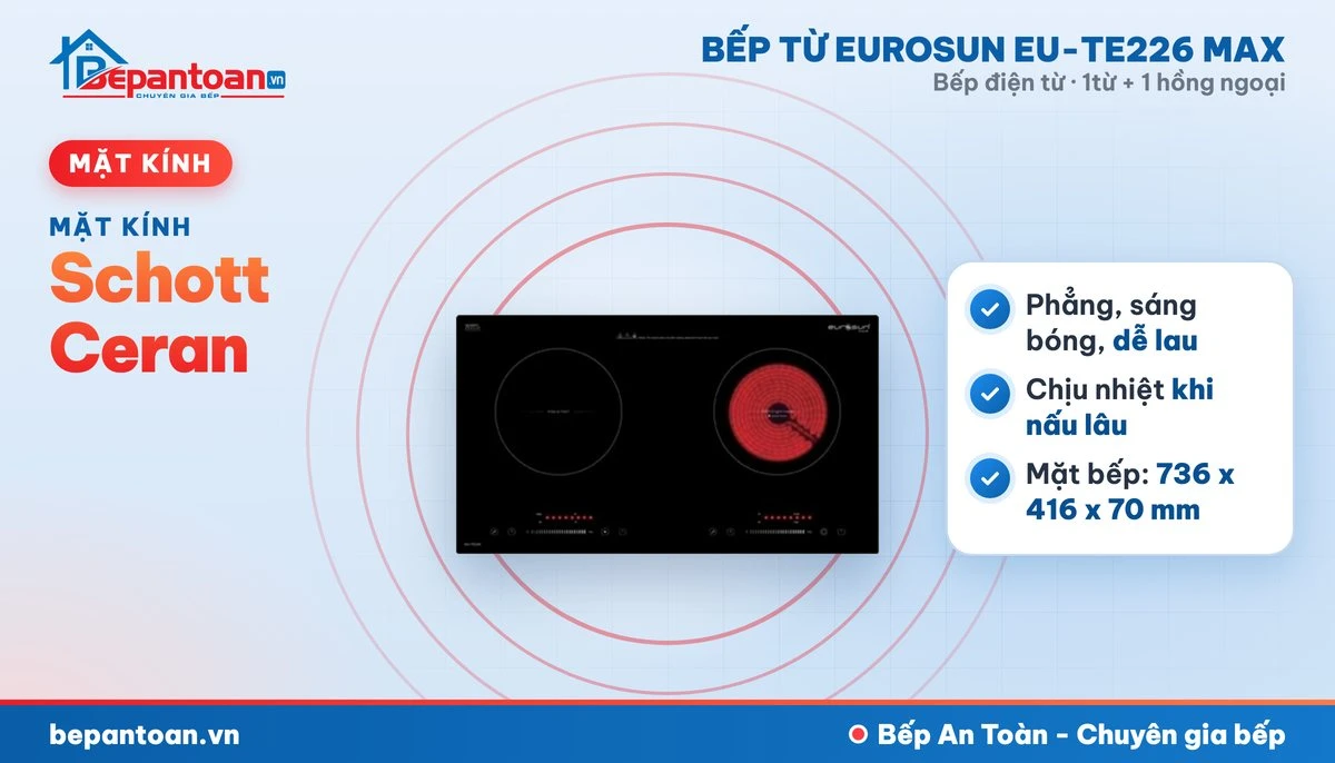 Bếp điện từ Eurosun EU-TE226 MAX - mặt kính