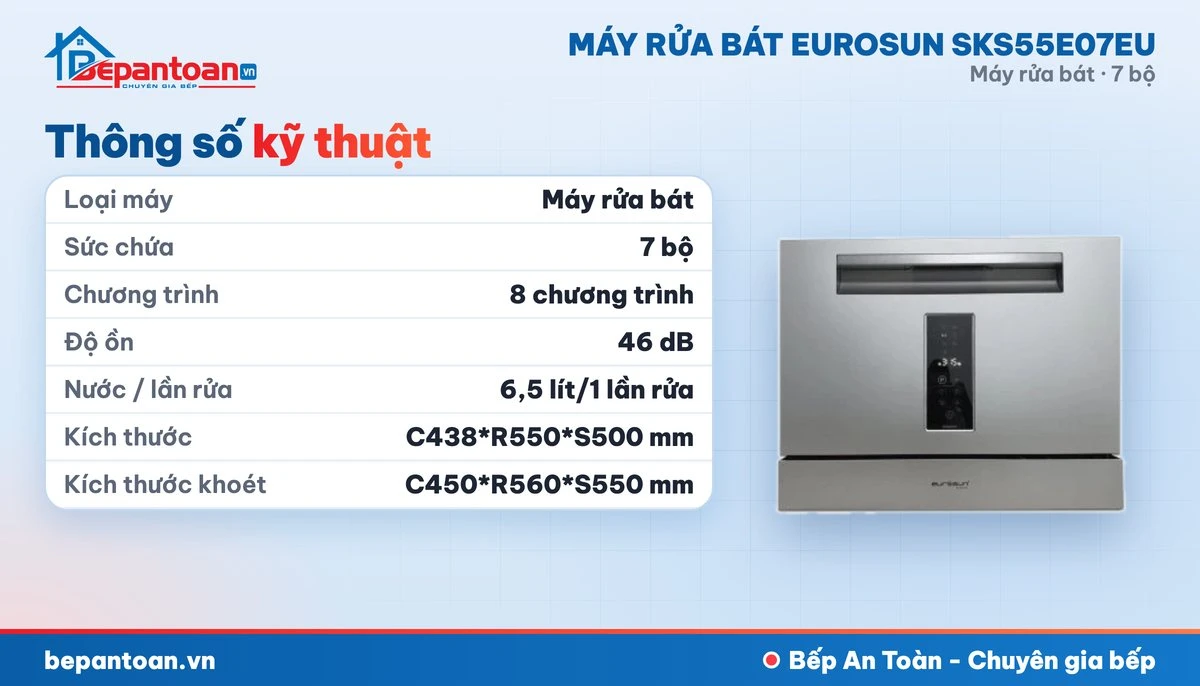 Máy rửa bát Eurosun SKS55E07EU - thông số kỹ thuật