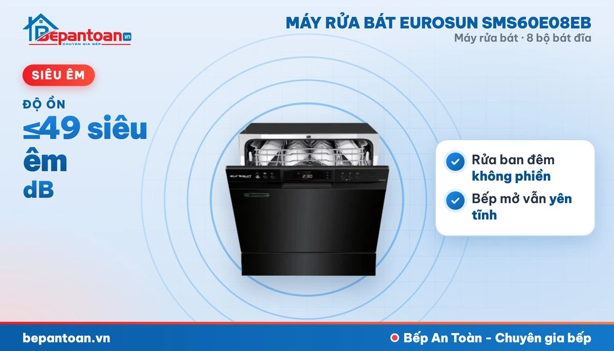 Máy rửa bát Eurosun SMS60E08EB - vận hành êm