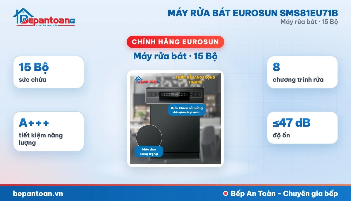 Máy rửa bát Eurosun SMS81EU71B - tổng quan
