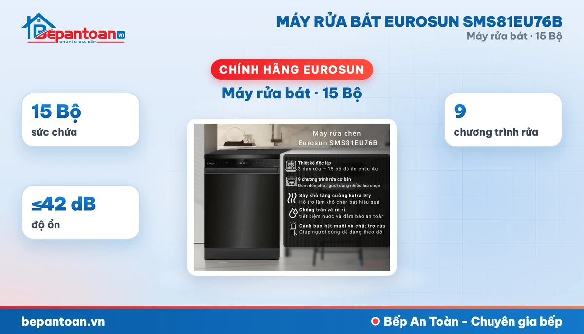 Máy rửa bát Eurosun SMS81EU76B - tổng quan