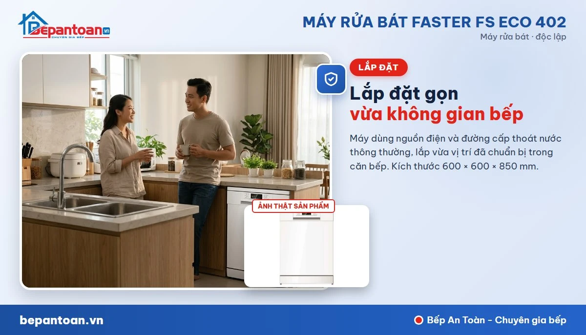 Máy rửa bát Faster FS ECO 402 - lắp đặt