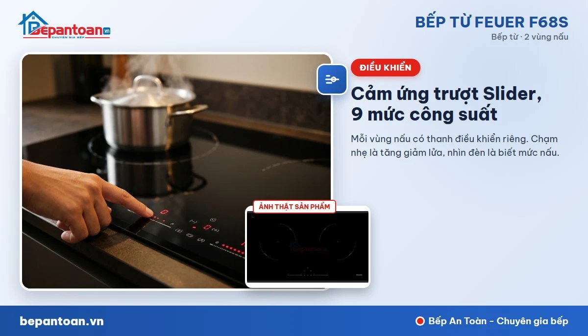 Bếp từ Feuer F68S - Điều khiển Cảm ứng trượt Slider Control