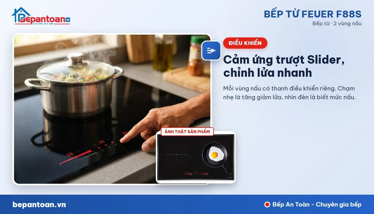 Bếp từ Feuer F88S - Điều khiển Cảm ứng trượt Slider Control