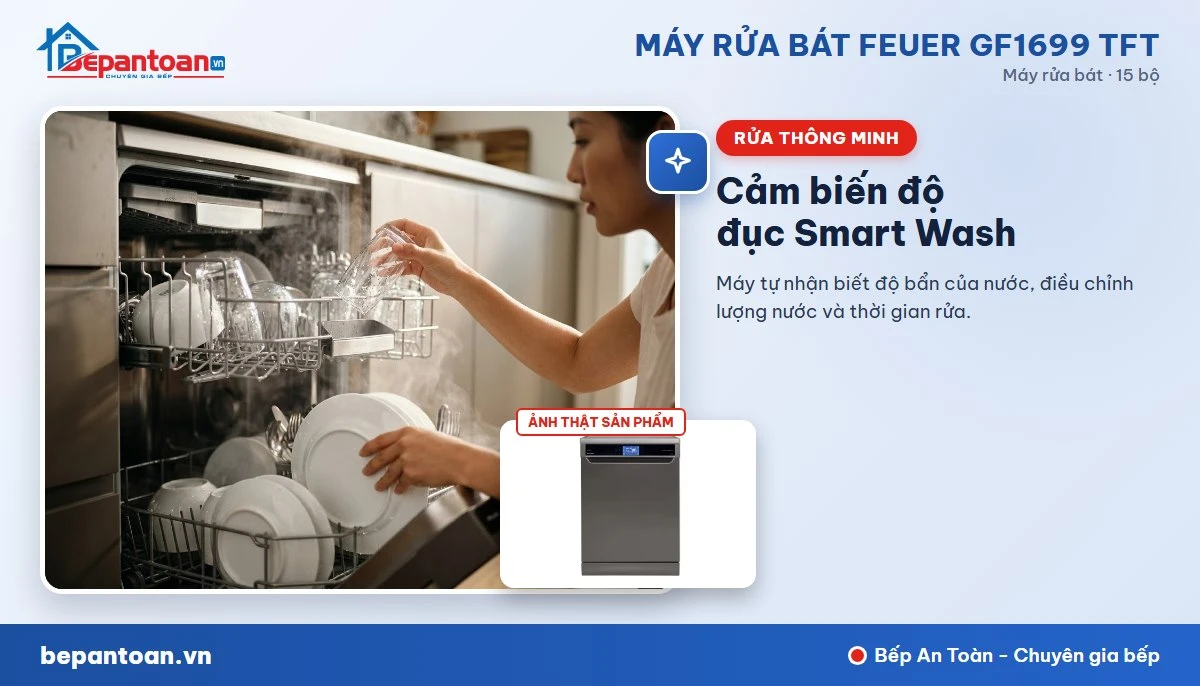 Máy rửa bát Feuer GF1699 TFT - Cảm biến độ đục Smart Wash