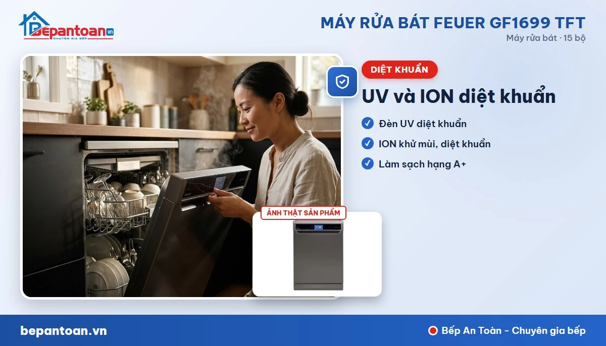 Máy rửa bát Feuer GF1699 TFT - UV và ION diệt khuẩn