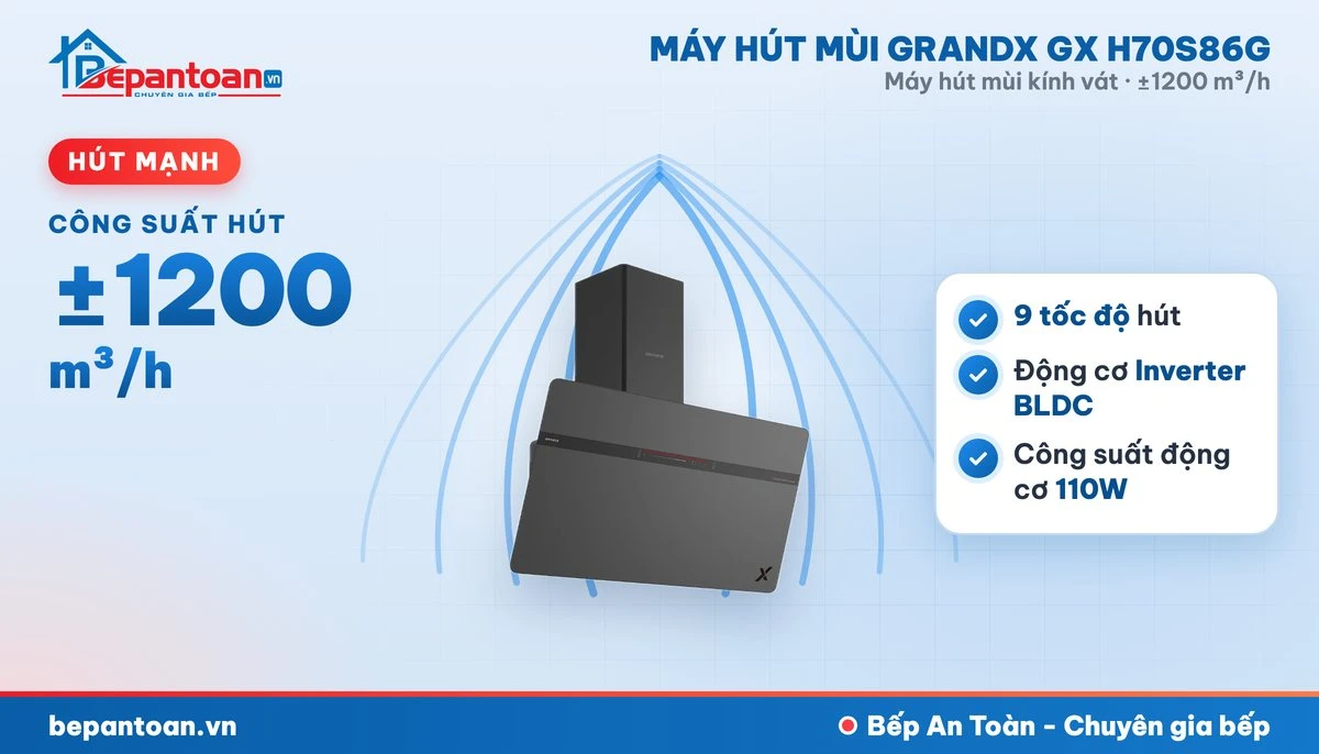 Máy hút mùi GrandX GX H70S86G - công suất hút