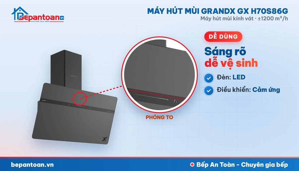 Máy hút mùi GrandX GX H70S86G - lọc mỡ và đèn