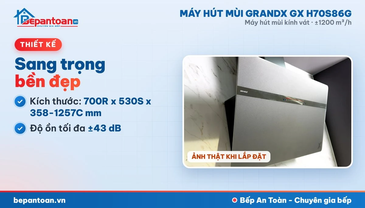 Máy hút mùi GrandX GX H70S86G - thiết kế