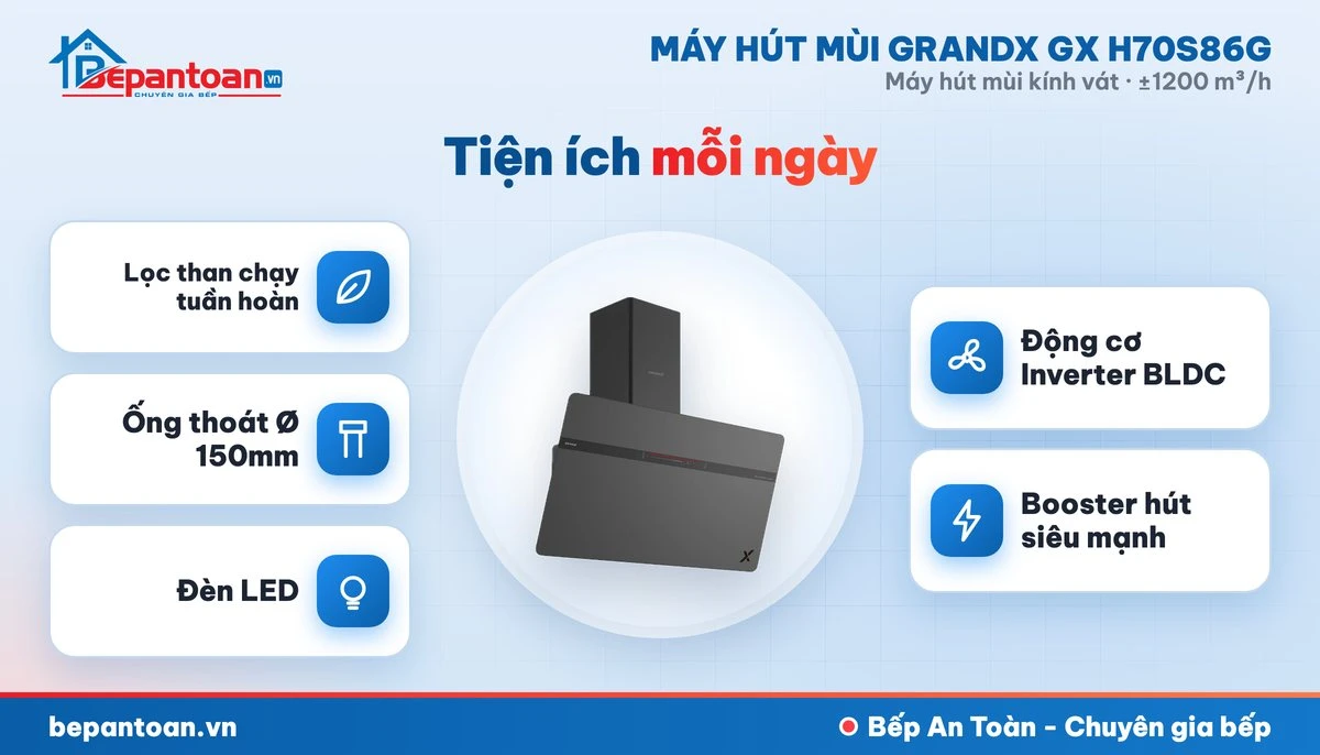 Máy hút mùi GrandX GX H70S86G - tiện ích