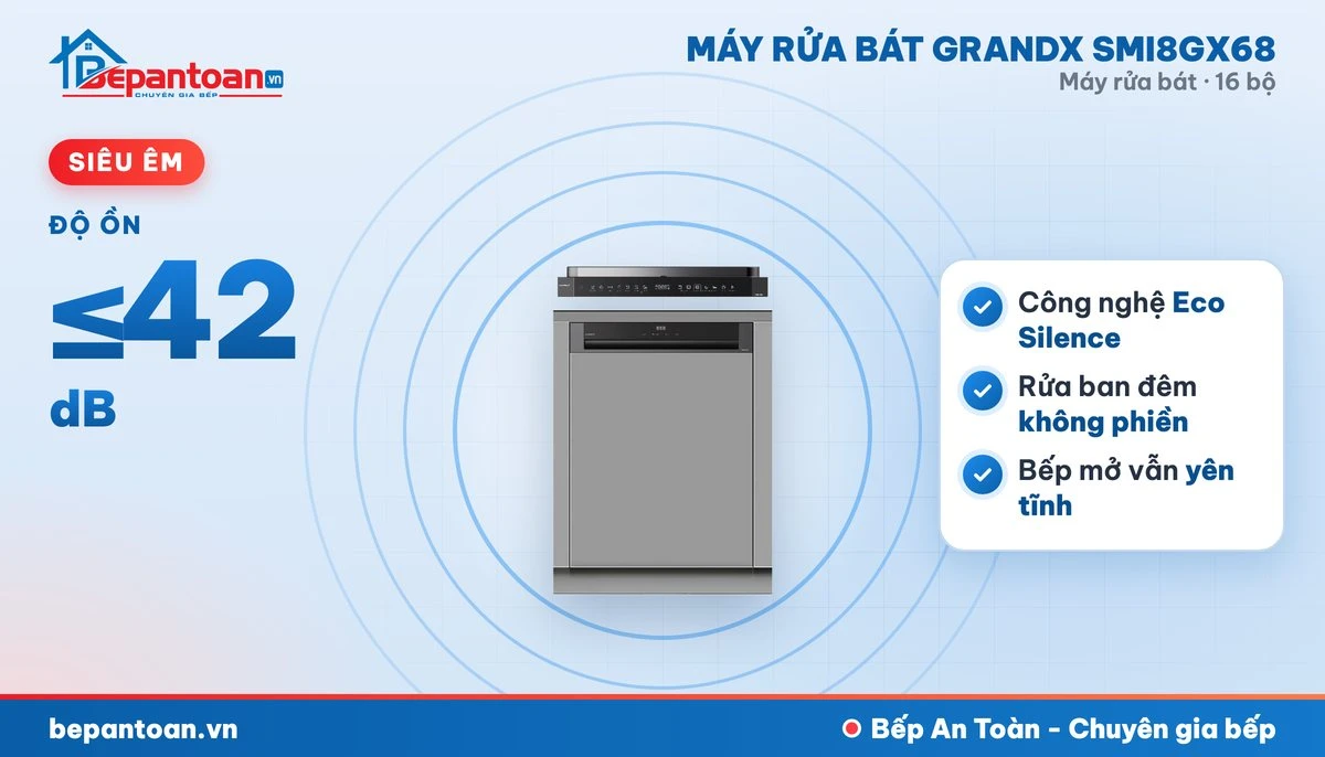 Máy rửa bát GrandX SMI8GX68 - vận hành êm