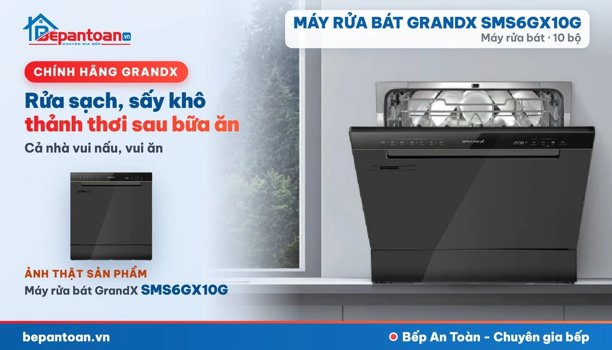 Máy rửa bát GrandX SMS6GX10G đặt bàn trong bếp gia đình