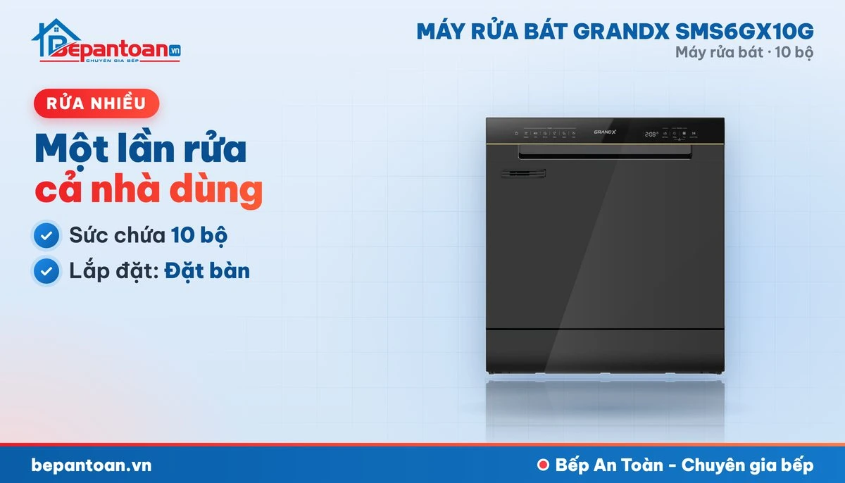 Máy rửa bát GrandX SMS6GX10G sức chứa 10 bộ