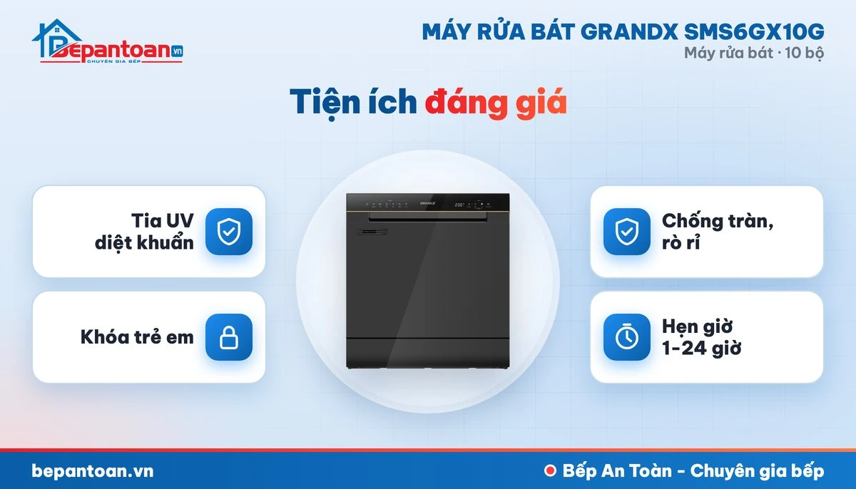 Tiện ích máy rửa bát GrandX SMS6GX10G