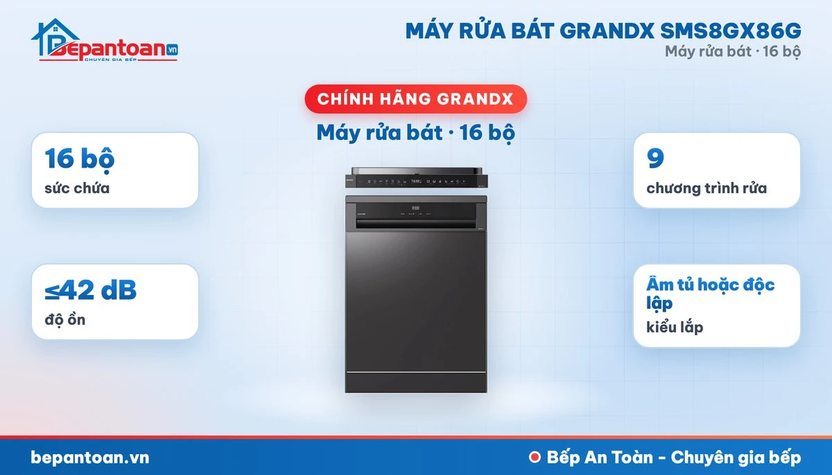 Máy rửa bát GrandX SMS8GX86G - tổng quan