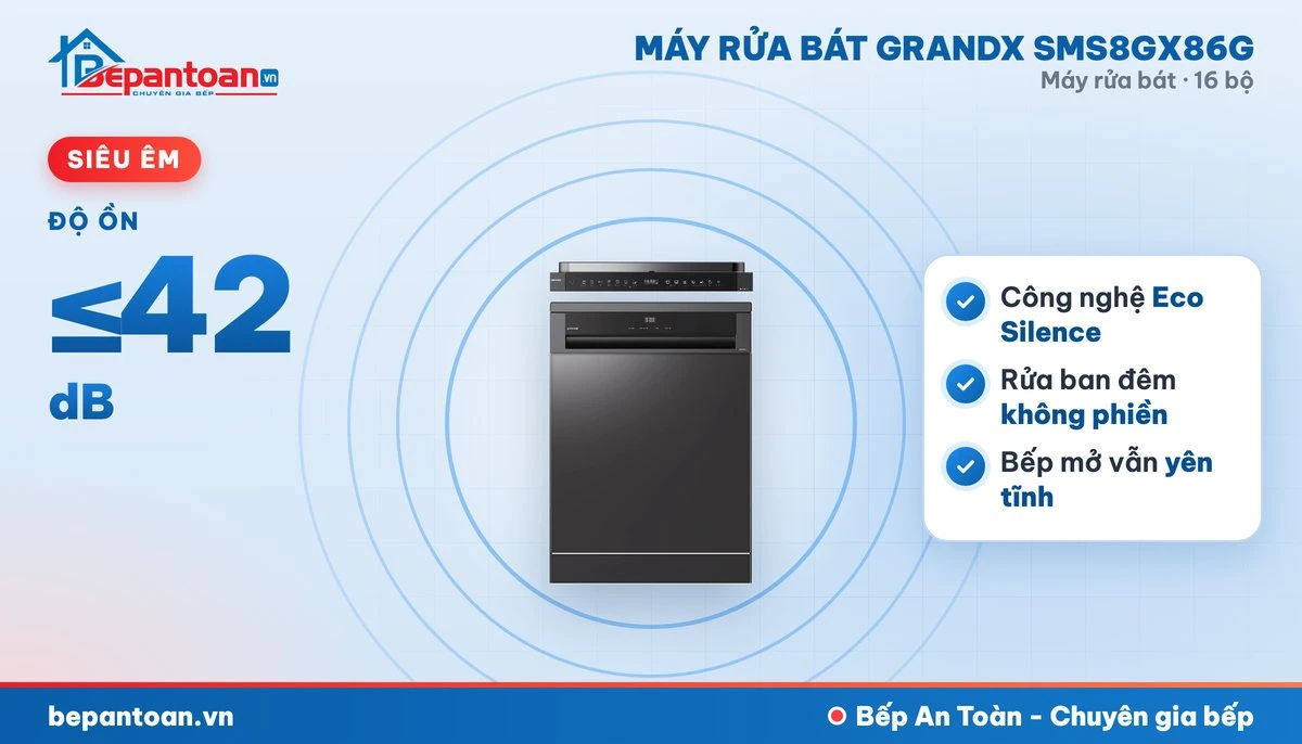 Máy rửa bát GrandX SMS8GX86G - vận hành êm