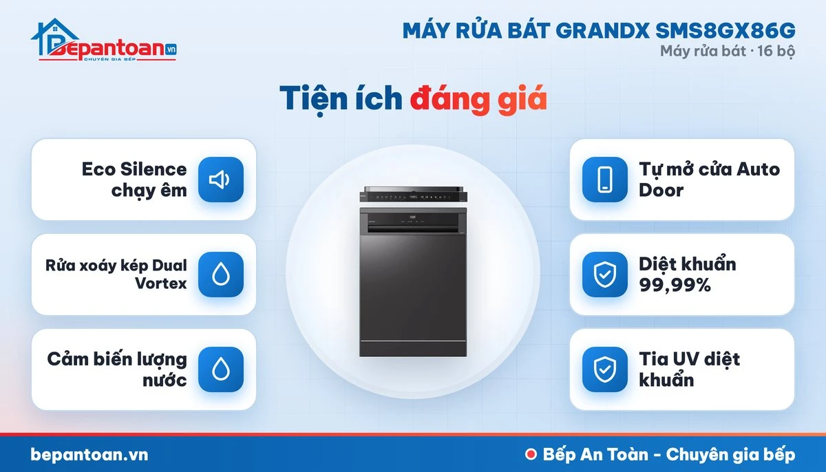Máy rửa bát GrandX SMS8GX86G - tiện ích