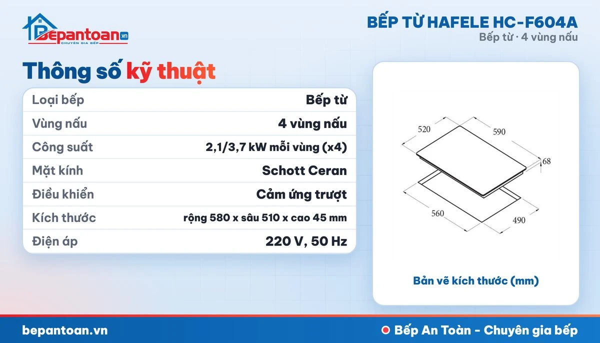 Bếp từ Hafele HC-F604A - thông số kỹ thuật