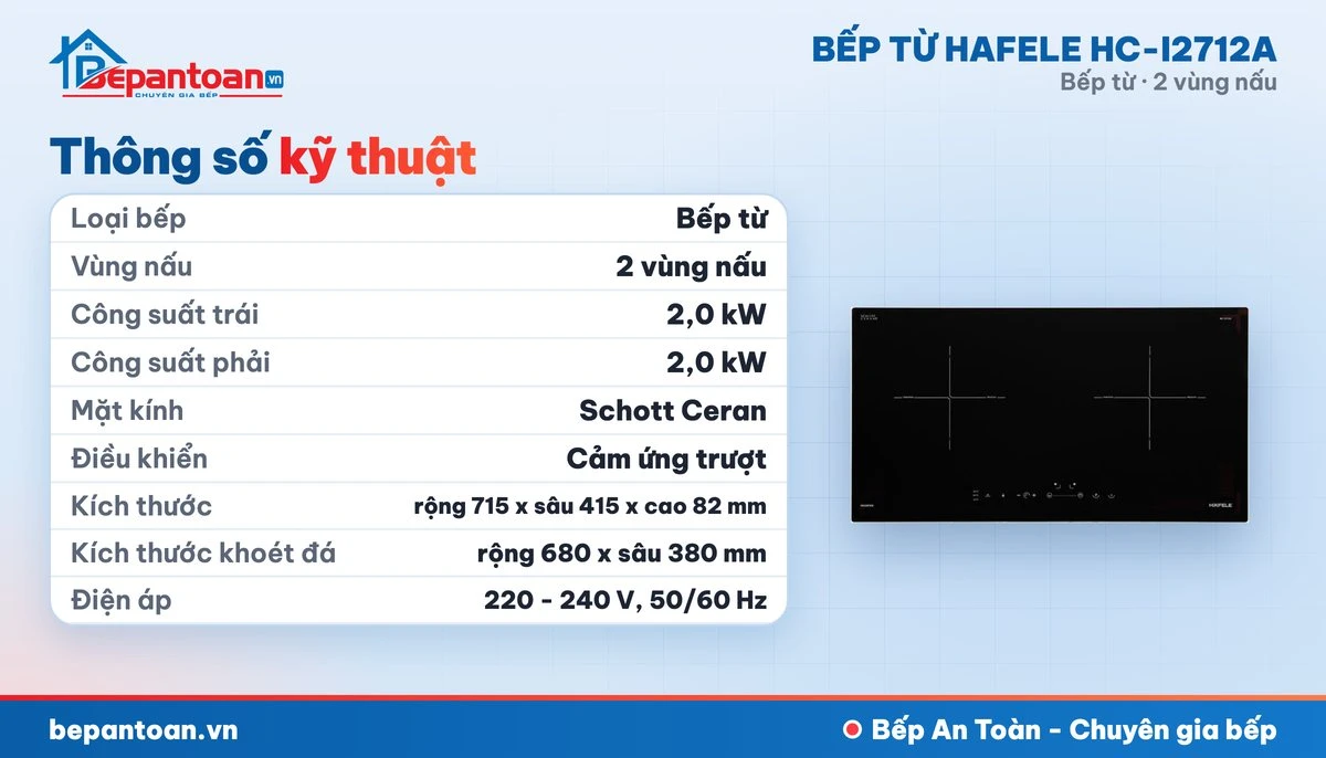 Bếp từ Hafele HC-I2712A - thông số kỹ thuật