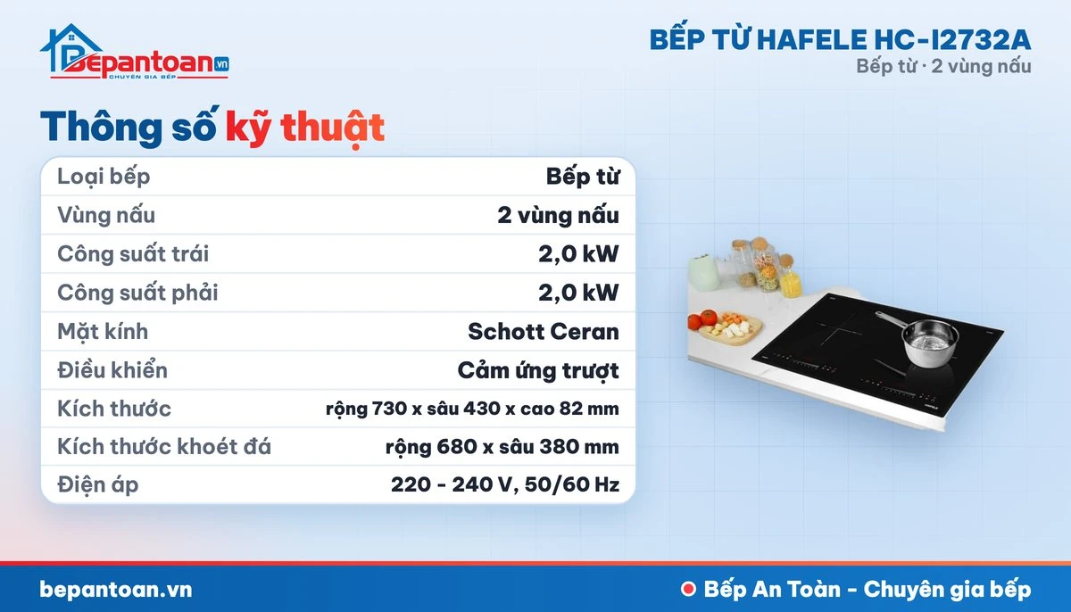 Bếp từ Hafele HC-I2732A - thông số kỹ thuật