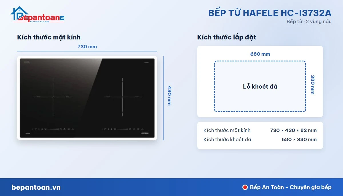 Bếp từ Hafele HC-I3732A - kích thước lắp đặt