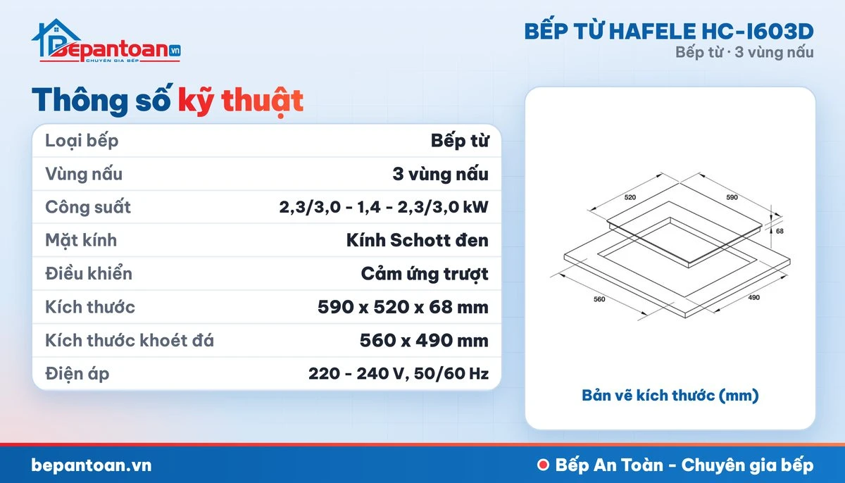 Bếp từ Hafele HC-I603D - thông số kỹ thuật