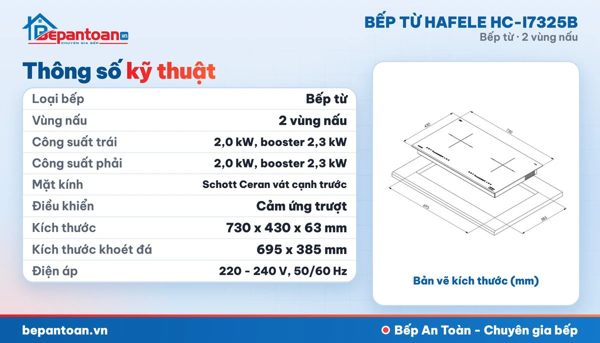 Bếp từ Hafele HC-I7325B - thông số kỹ thuật