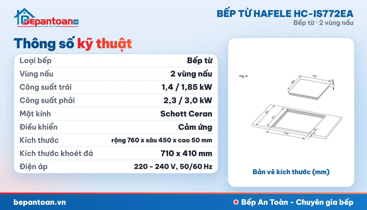 Bếp từ Hafele HC-IS772EA - thông số kỹ thuật
