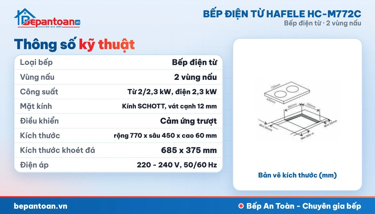 Bếp điện từ Hafele HC-M772C - thông số kỹ thuật