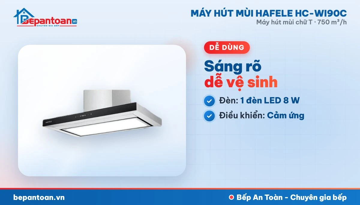 Máy hút mùi chữ T Hafele HC-WI90C - lọc mỡ, đèn chiếu sáng, điều khiển