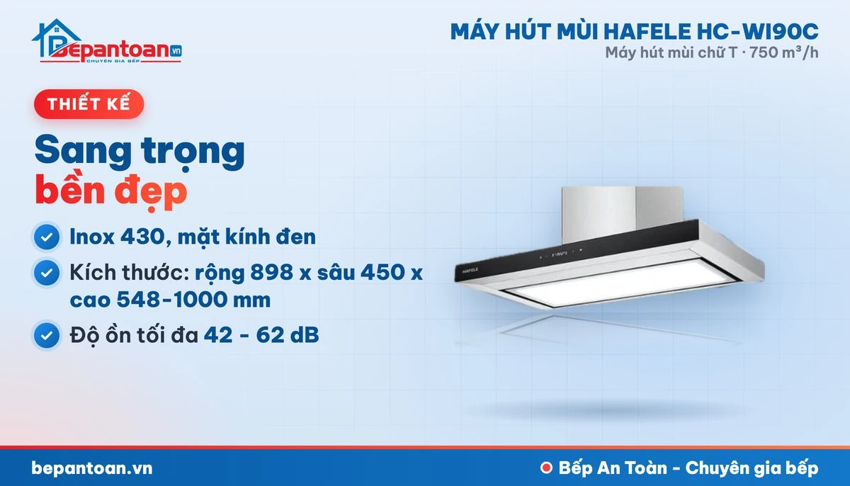 Máy hút mùi chữ T Hafele HC-WI90C - thiết kế gọn đẹp