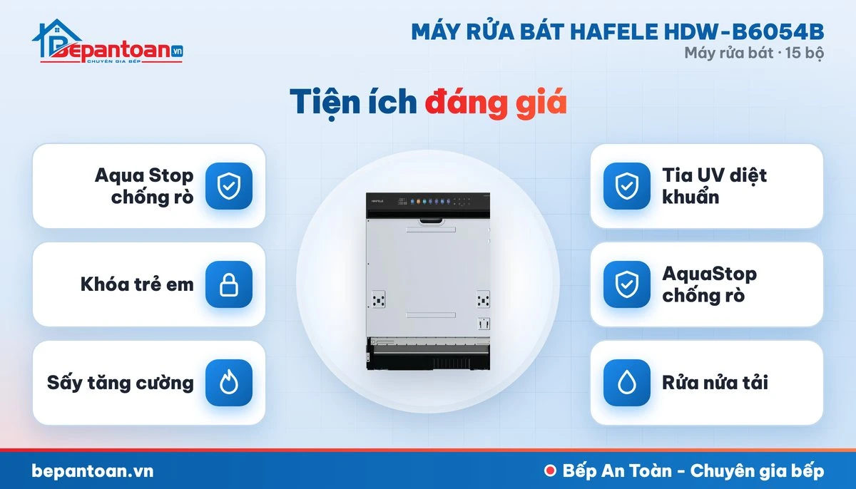 Máy rửa bát Hafele HDW-B6054B - diệt khuẩn, sấy khô và an toàn