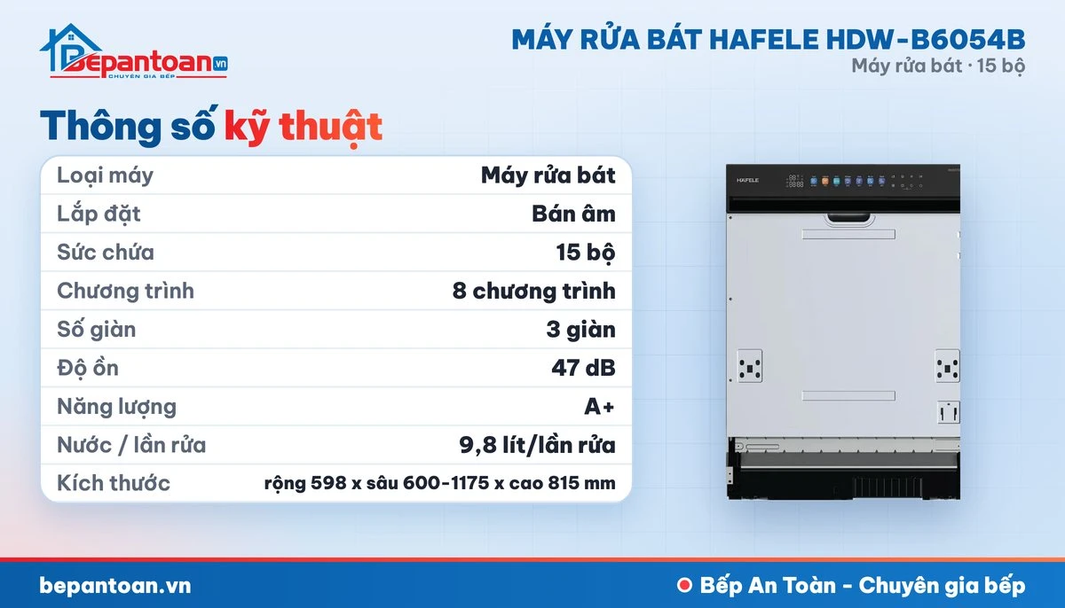 Máy rửa bát Hafele HDW-B6054B - thông số kỹ thuật