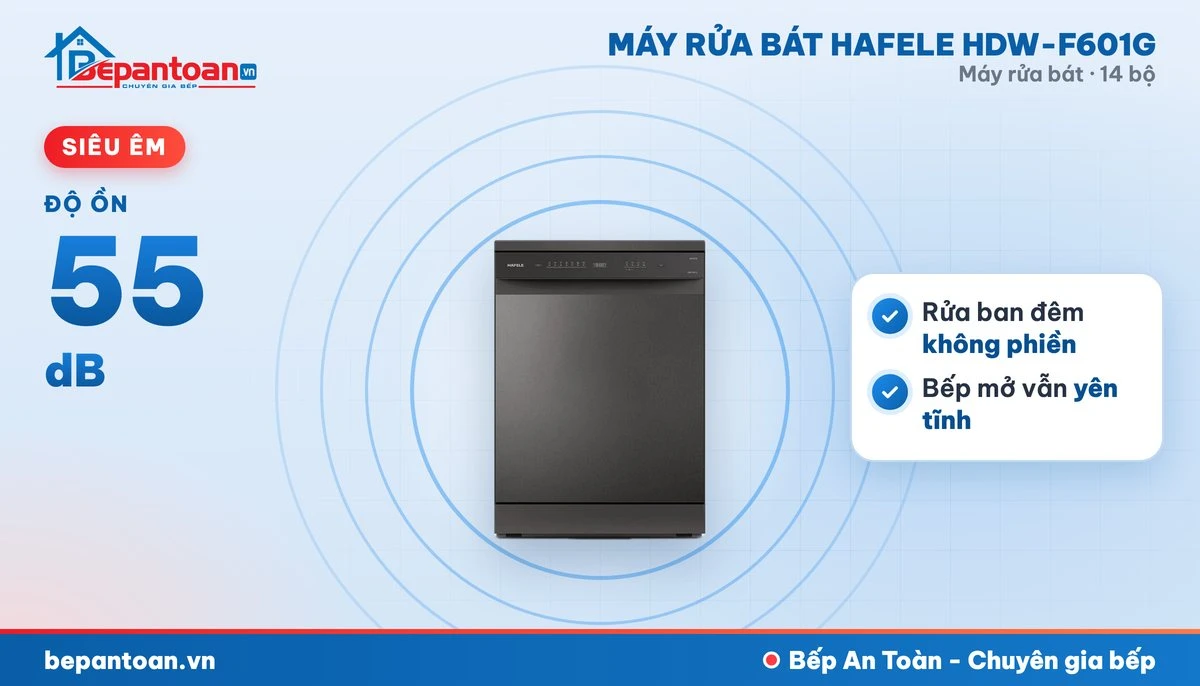 Máy rửa bát Hafele HDW-F601G - vận hành êm, độ ồn 55 db
