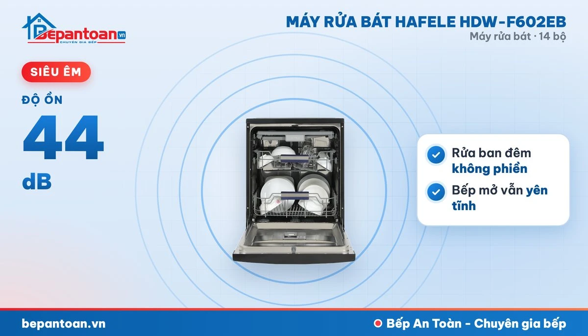 Máy rửa bát Hafele HDW-F602EB - vận hành êm, độ ồn 44 db