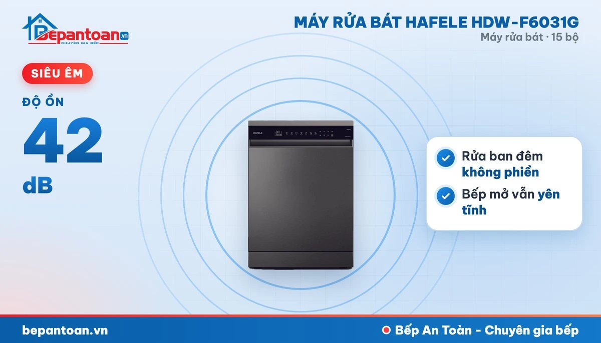 Máy rửa bát Hafele HDW-F6031G - vận hành êm, độ ồn 42 db