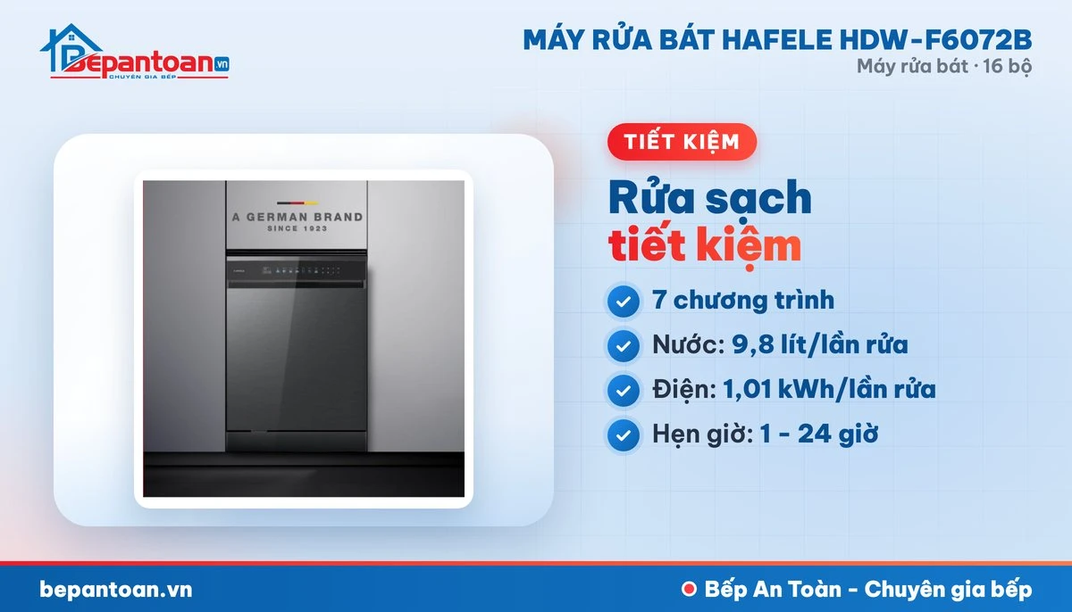Máy rửa bát Hafele HDW-F6072B - 7 chương trình rửa, tiết kiệm điện nước