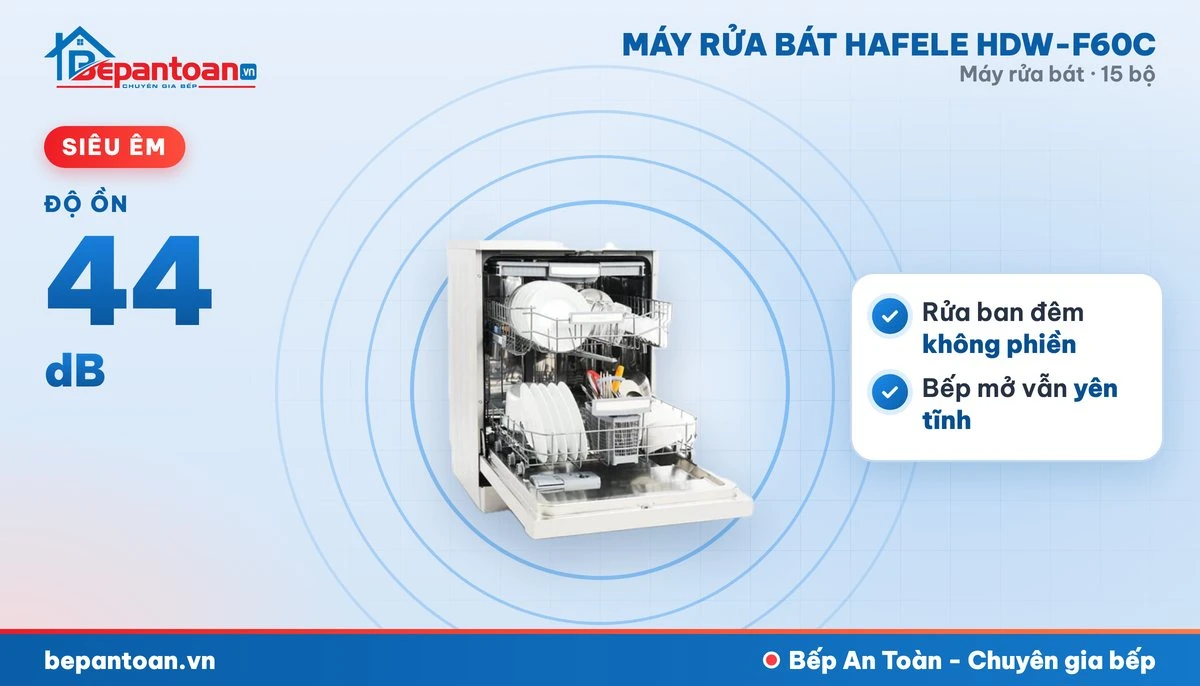 Máy rửa bát Hafele HDW-F60C - vận hành êm, độ ồn 44 db