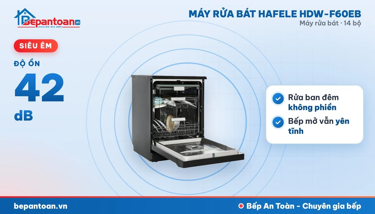 Máy rửa bát Hafele HDW-F60EB - vận hành êm, độ ồn 42 db
