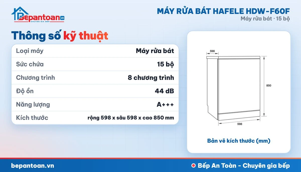 Máy rửa bát Hafele HDW-F60F - thông số kỹ thuật