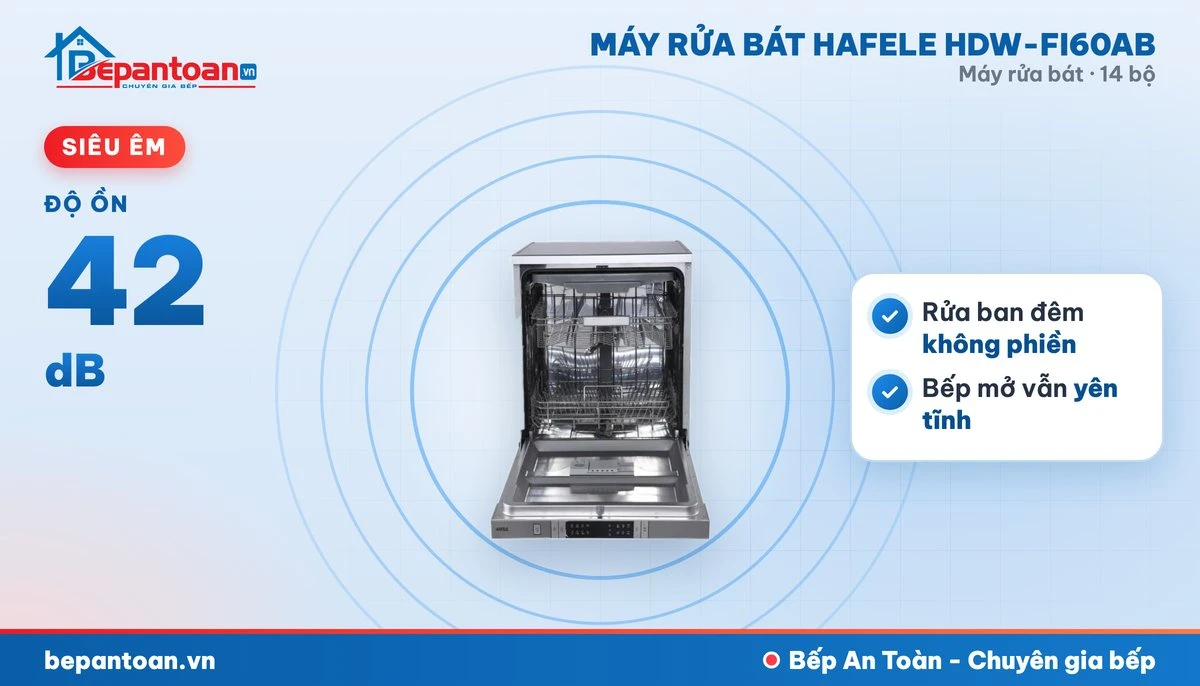 Máy rửa bát Hafele HDW-FI60AB - vận hành êm, độ ồn 42 db